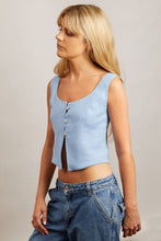Load image into Gallery viewer, Open Front Pale Blue Linen Top