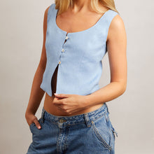 Load image into Gallery viewer, Open Front Pale Blue Linen Top